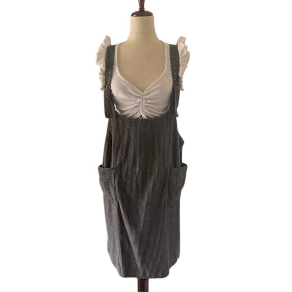 POL Wide Wale Corduroy Overall Jumper Dress L Boho Grunge Dark Academia Flaw